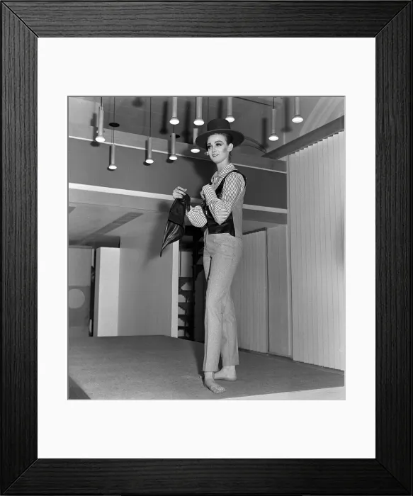 Framed Print : Mary Quant fashion clothing Model wearing trousers and a waistcoat and hat Framed Print : Mary Quant fashion clothing Model wearing trousers and a waistcoat and hat
