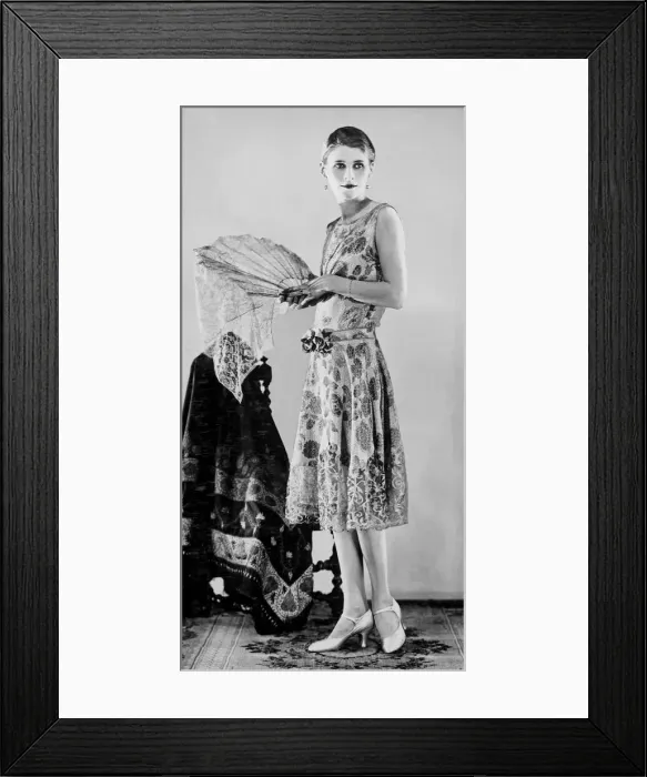 Framed Print : 1926 Clothing Ascot Racing Fashion White and Gold Brocade Evening Gown