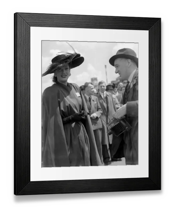Framed Print : Fashion at Royal Ascot - June 1946 Ladies Day - a woman shows off her style of