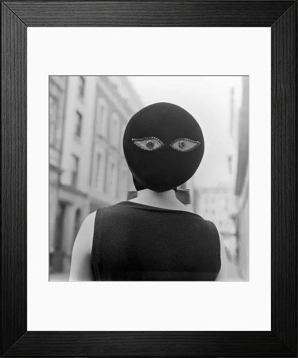 Framed Print : Fashion Hats July 1965 Hat with eyes on the back Framed Print : Fashion Hats July 1965 Hat with eyes on the back