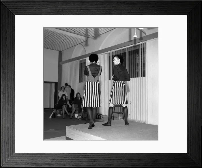 Framed Print : Mary Quant fashion clothing September 1962 Models wearing matching striped skirts