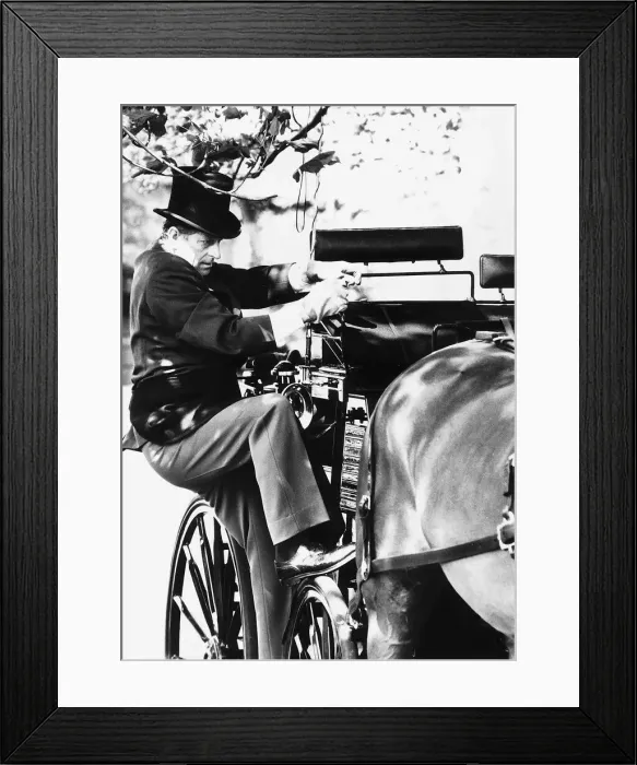 Framed Print : Prince Philip at Windsor horse trials mounts carriage May 1981 Framed Print : Prince Philip at Windsor horse trials mounts carriage May 1981