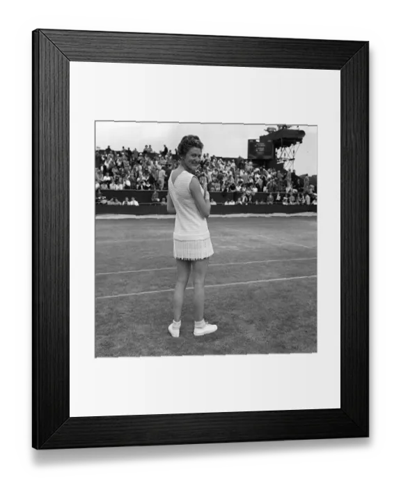 Framed Print : Wimbledon Tennis Championships 1959 Fashion Miss Angela Buxton wearing a dress of Framed Print : Wimbledon Tennis Championships 1959 Fashion Miss Angela Buxton wearing a dress of