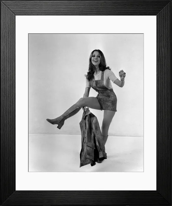 Framed Print : Louise from Pans People models Hildebrands cotten bib shorts