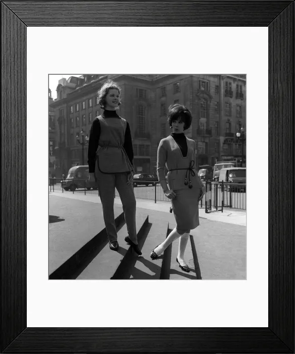 Framed Print : Teenage Fashion in the sixties Two young girls standing on steps in the street Framed Print : Teenage Fashion in the sixties Two young girls standing on steps in the street