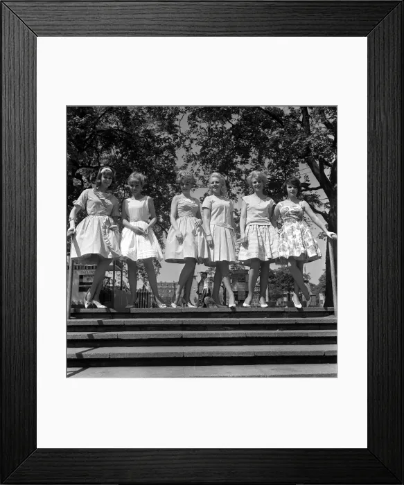 Framed Print : Ya Ya Girls fashion Six girls  /  female models standing outside on some concrete