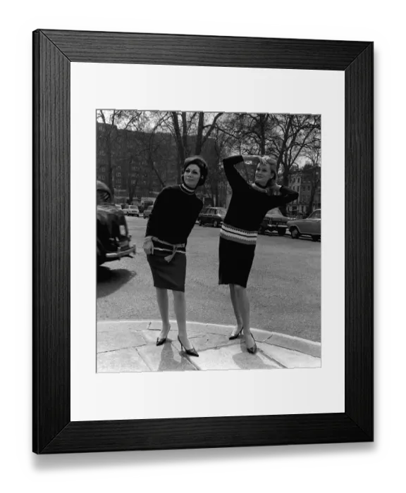Framed Print : Knitwear Fashion by Remploy 1964 Two female models wearing similar dresses standing Framed Print : Knitwear Fashion by Remploy 1964 Two female models wearing similar dresses standing