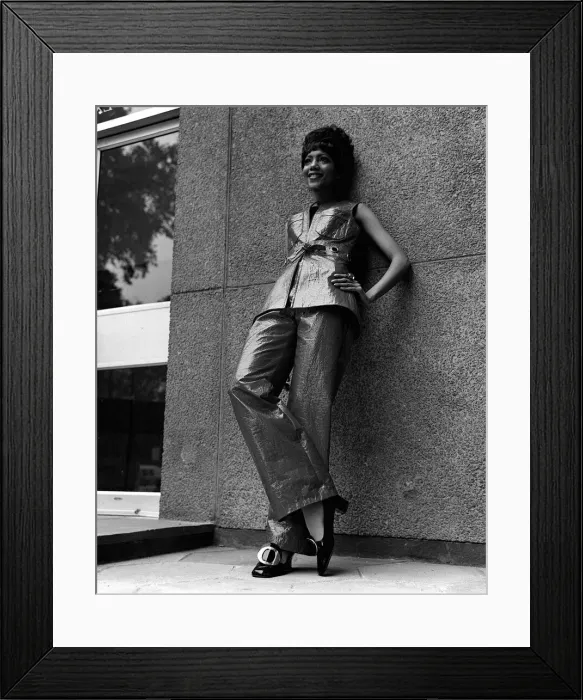 Framed Print : Hazel in Red shiny wet look trouser outfit by John Marks