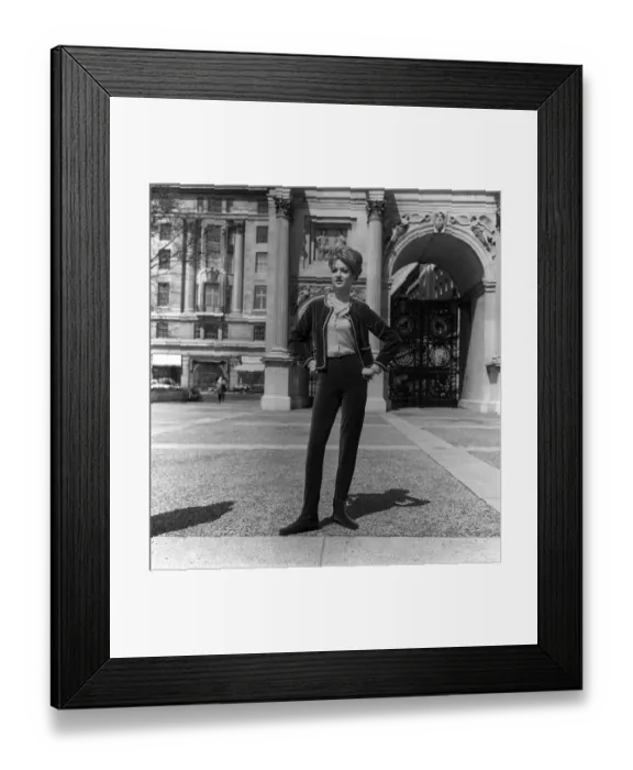 Framed Print : Fashions taken during London Fashion Week 1964 Long tight velvet trousers with Framed Print : Fashions taken during London Fashion Week 1964 Long tight velvet trousers with