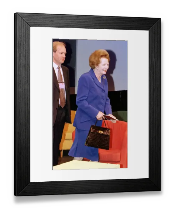 Framed Print : Margaret Thatcher Conservative Party Conference 1998 Is guided to her IKEA chair by Framed Print : Margaret Thatcher Conservative Party Conference 1998 Is guided to her IKEA chair by