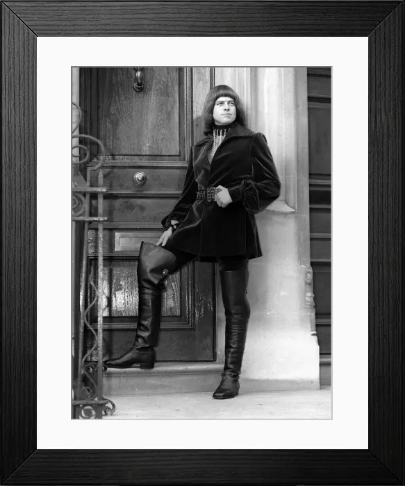 Framed Print : Male model Richard Moody wears deep purple French velvet tunic and trousers called