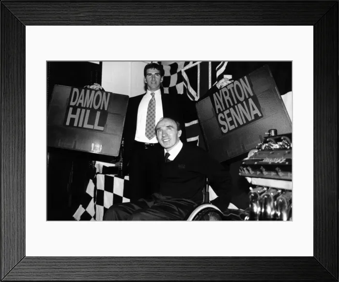 Framed Print : British formula one racing driver Damon Hill and Frank Williams announce that Damon will Framed Print : British formula one racing driver Damon Hill and Frank Williams announce that Damon will