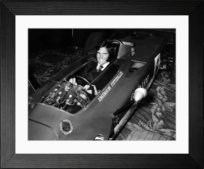 Framed Print : Emerson Fittipaldi formua one racing driver sits in Lotus Framed Print : Emerson Fittipaldi formua one racing driver sits in Lotus
