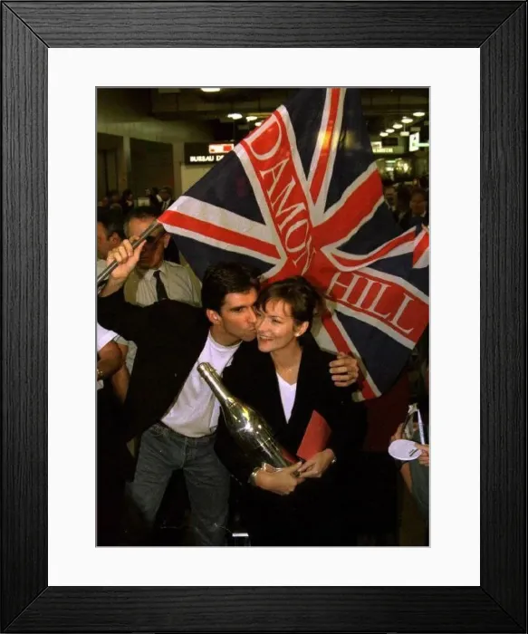 : Damon Hill Formula One World champion and his wife Georgie arrive at Heathrow airport : Damon Hill Formula One World champion and his wife Georgie arrive at Heathrow airport