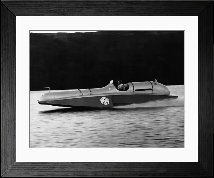Framed Print : Donald Campbell at the wheel of Bluebird at a speed of 90mph on enestan water Framed Print : Donald Campbell at the wheel of Bluebird at a speed of 90mph on enestan water