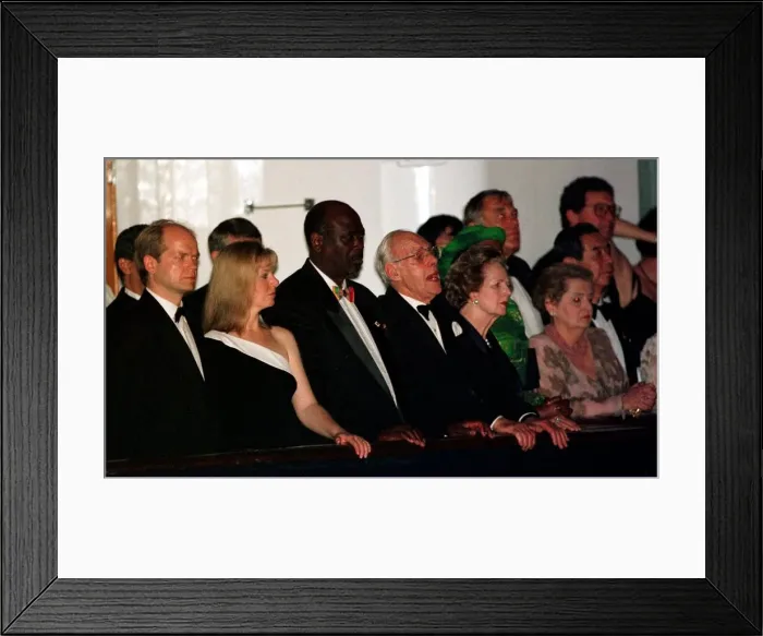 Framed Print : Margaret Thatcher and husband Denis in Hong Kong on board Royal Yacht Britania with