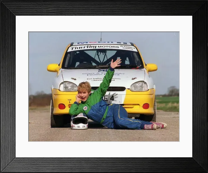 : Actress Glenda McKay March 1998 With her Vauxhall Corsa rally sports car : Actress Glenda McKay March 1998 With her Vauxhall Corsa rally sports car
