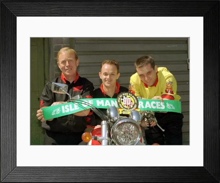 Framed Print : Phillip McCallen MotorCycle Racing centre celebrates his race victory after the 90th Framed Print : Phillip McCallen MotorCycle Racing centre celebrates his race victory after the 90th