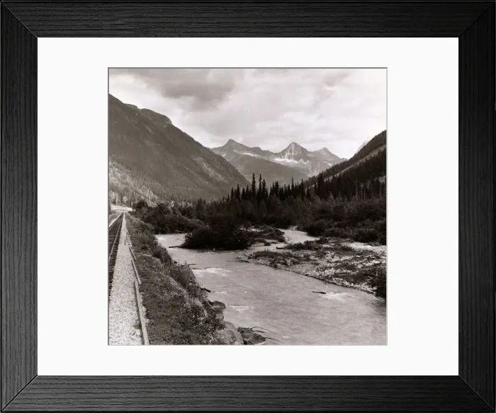 Framed Print : Canada - Mountains Snow Peak Forest Trees Water River