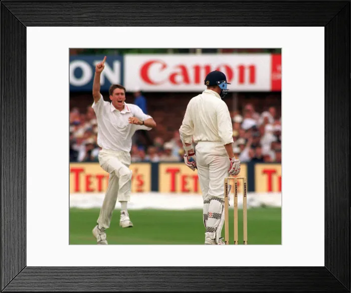 Framed Print : Glenn McGrath Australian bowler at Headingley July 1997 celebartes the wicket of Framed Print : Glenn McGrath Australian bowler at Headingley July 1997 celebartes the wicket of