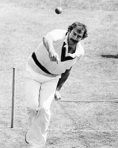 Dennis Lillee Australian test cricket player runs up and bowls in the nets at Lords