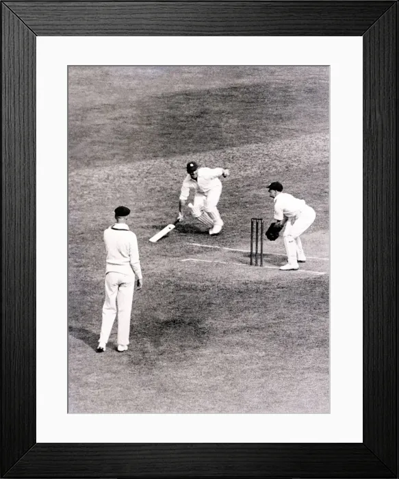 Framed Print : England v Australia Cricket A close call for Leyland in the first innings