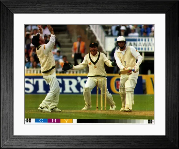 Framed Print : England batsman Mike Atherton is dismissed during the Fifth Test match against Australia Framed Print : England batsman Mike Atherton is dismissed during the Fifth Test match against Australia