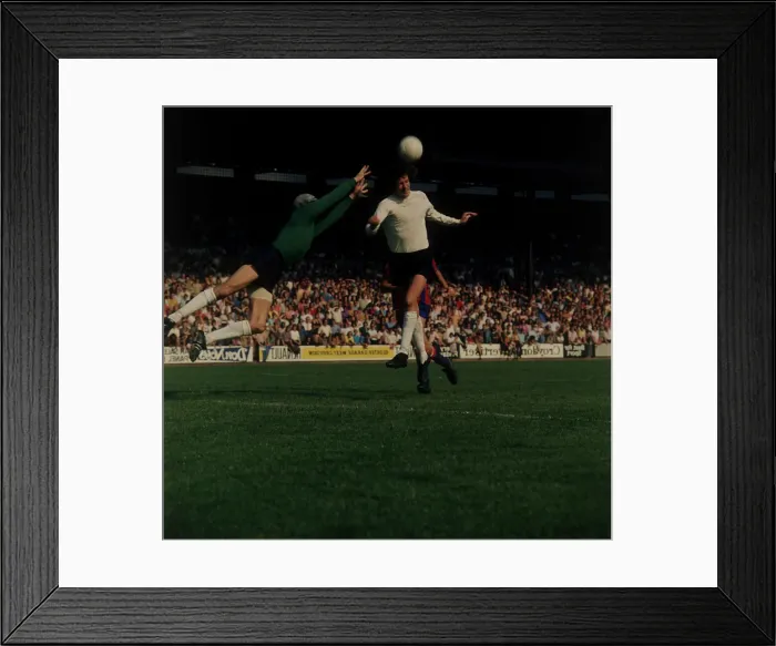 Framed Print : Crystal Palace v Notts County 1973. Roy Brown goalkeeper jumping for ball Framed Print : Crystal Palace v Notts County 1973. Roy Brown goalkeeper jumping for ball