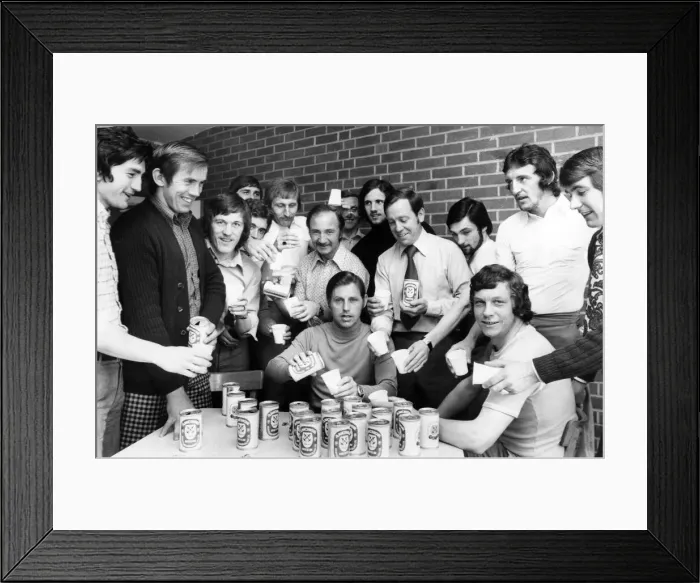 Framed Print : Cheers... team manager Gordon Milne acts as barman Framed Print : Cheers... team manager Gordon Milne acts as barman