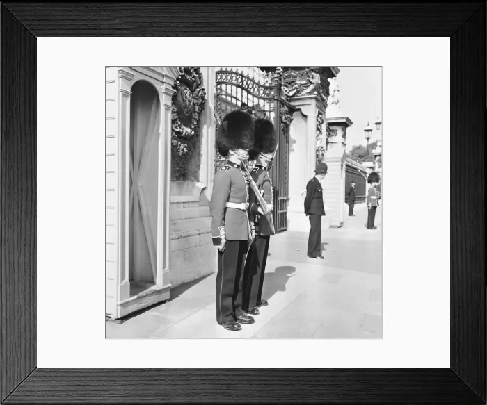 Framed Print : The Coldstream guards seen here mounting the guard at Buckingham Palace Framed Print : The Coldstream guards seen here mounting the guard at Buckingham Palace