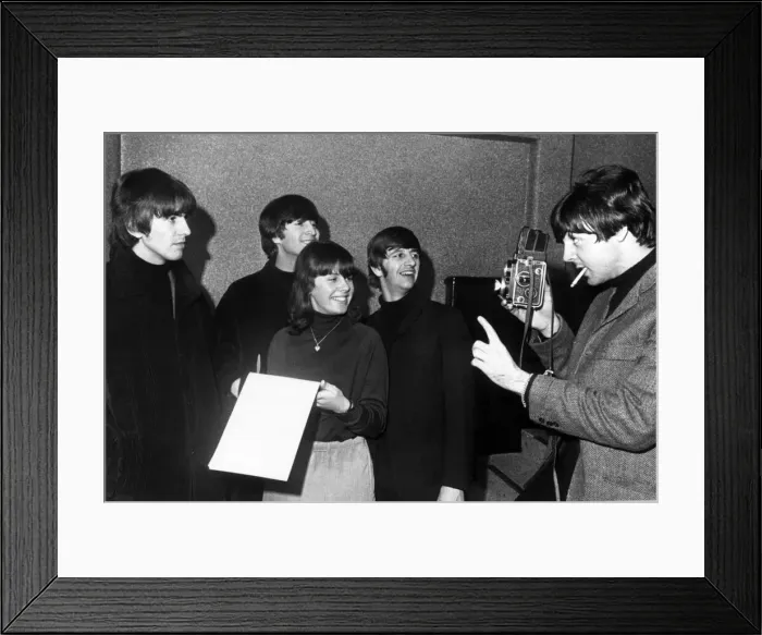 Framed Print : The Beatles with artist Marilyn Piller 19, who had her picture taken with George Framed Print : The Beatles with artist Marilyn Piller 19, who had her picture taken with George