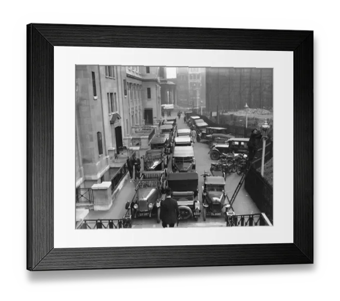 Framed Print : Car park behind Bush House, London two days after the enf of the General Strike Framed Print : Car park behind Bush House, London two days after the enf of the General Strike