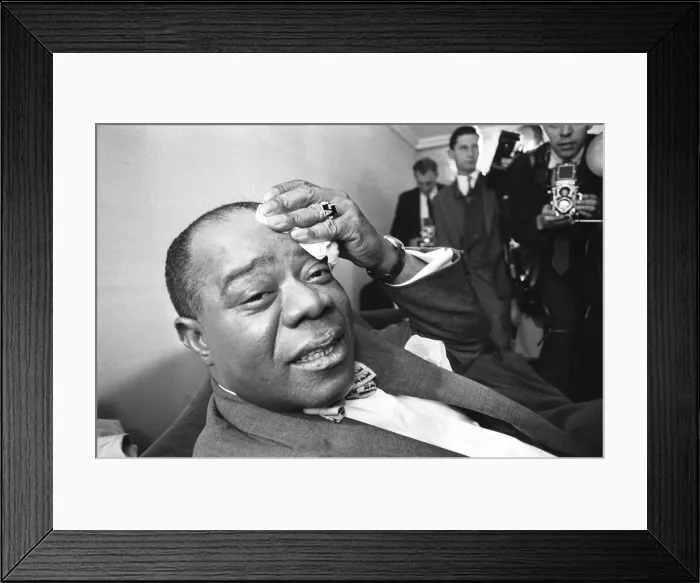 Framed Print : Louis Armstrong seen here giving a press conference at the Mayfair Hotel Framed Print : Louis Armstrong seen here giving a press conference at the Mayfair Hotel