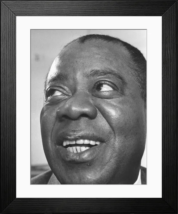 Framed Print : Louis Armstrong seen here giving a press conference at the Mayfair Hotel