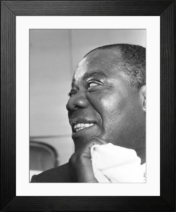 Framed Print : Louis Armstrong seen here giving a press conference at the Mayfair Hotel Framed Print : Louis Armstrong seen here giving a press conference at the Mayfair Hotel