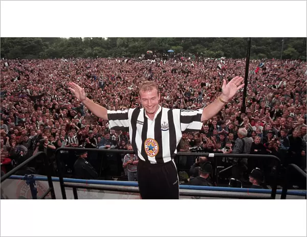 New signing Alan Shearer greets fans outside St James Park Newcastle, 6th August 1996