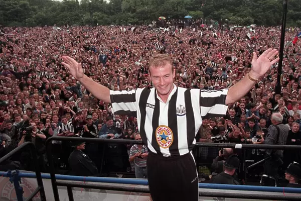 New signing Alan Shearer greets fans outside St James Park Newcastle, 6th August 1996