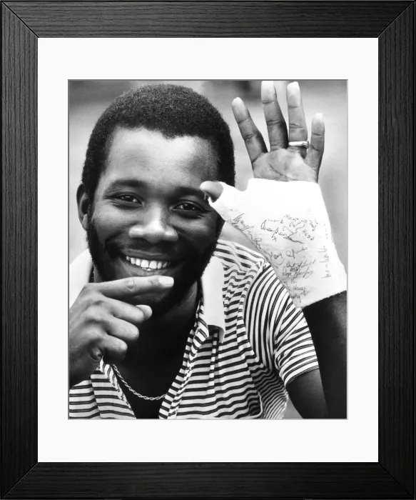 Framed Print : Malcolm Marshall West Indies cricketer with hand wrist in plaster Framed Print : Malcolm Marshall West Indies cricketer with hand wrist in plaster