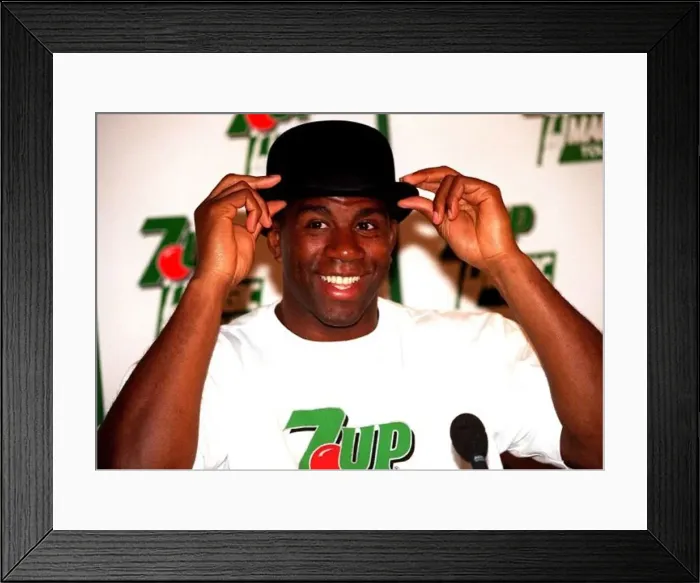 Framed Print : Magic Johnson 2nd September 1994. Pictured wearing bowler hat Framed Print : Magic Johnson 2nd September 1994. Pictured wearing bowler hat