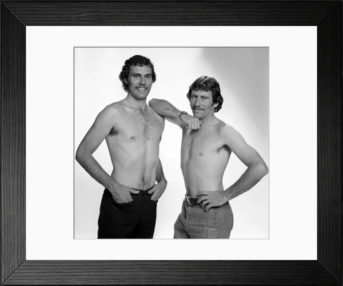 Framed Print : Ian Chapell and Greg Chappell Australian cricketers June 1975 pose topless
