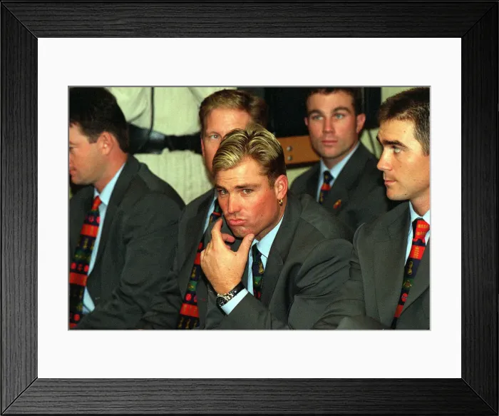 Framed Print : Shane Warne Australian cricketer centre and his team mates at a press conference this