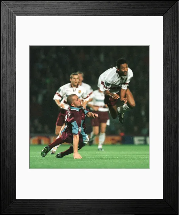 Framed Print : Julian Dicks football player for West Ham United Sept 1998 gets a yellow card on his Framed Print : Julian Dicks football player for West Ham United Sept 1998 gets a yellow card on his