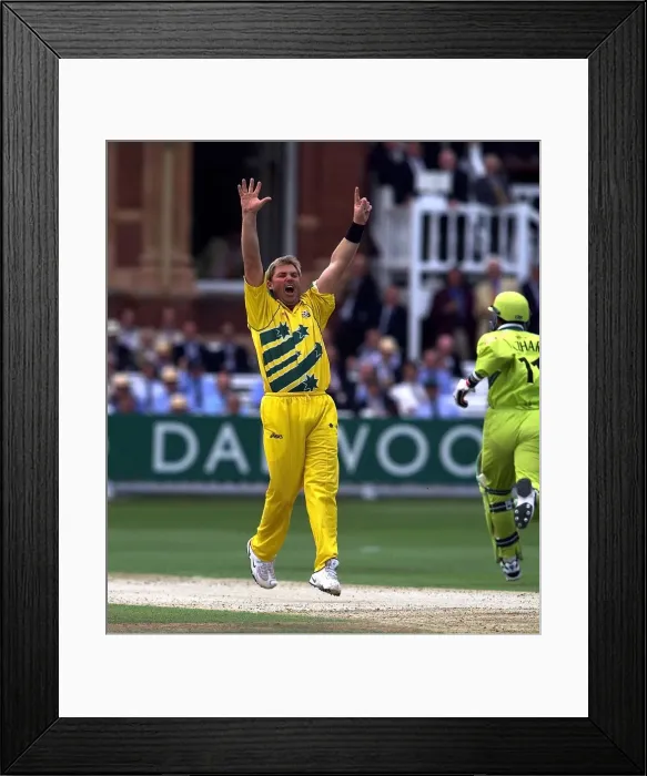 Framed Print : Cricket World Cup Final 1999 Pakistan v Australia Lords Shane Warne celebrates taking Framed Print : Cricket World Cup Final 1999 Pakistan v Australia Lords Shane Warne celebrates taking