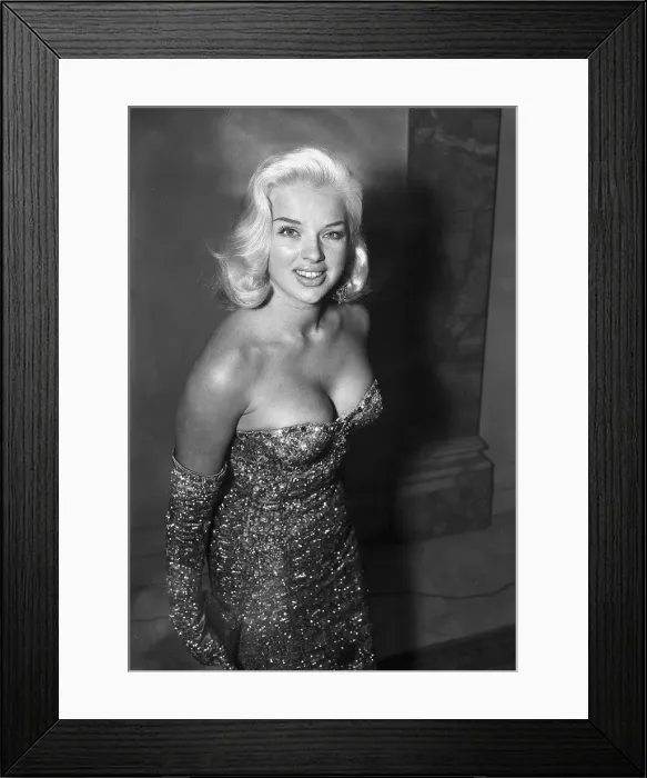 Framed Print : Diana Dors in the dress she wore to the premiere of the film An Alligator Named Daisy Framed Print : Diana Dors in the dress she wore to the premiere of the film An Alligator Named Daisy