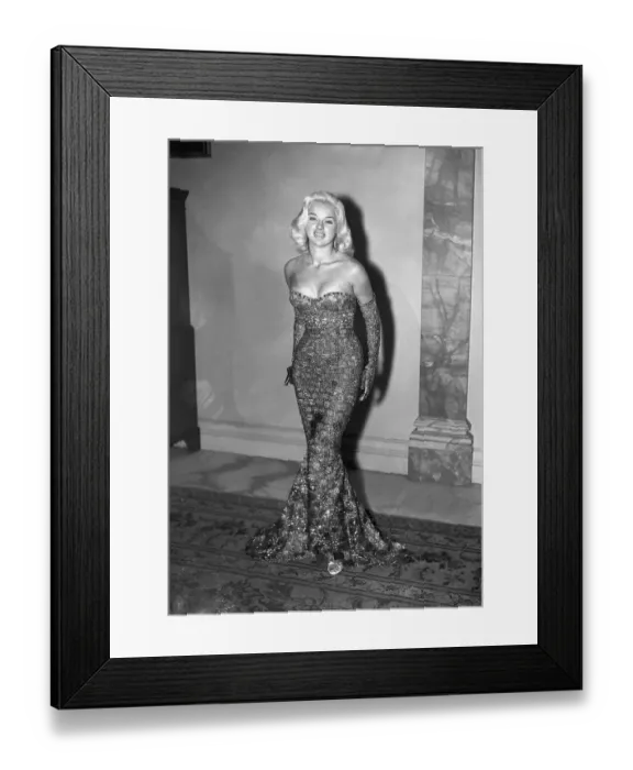 Framed Print : Diana Dors in the dress she wore to the premiere of the film An Alligator Named Daisy