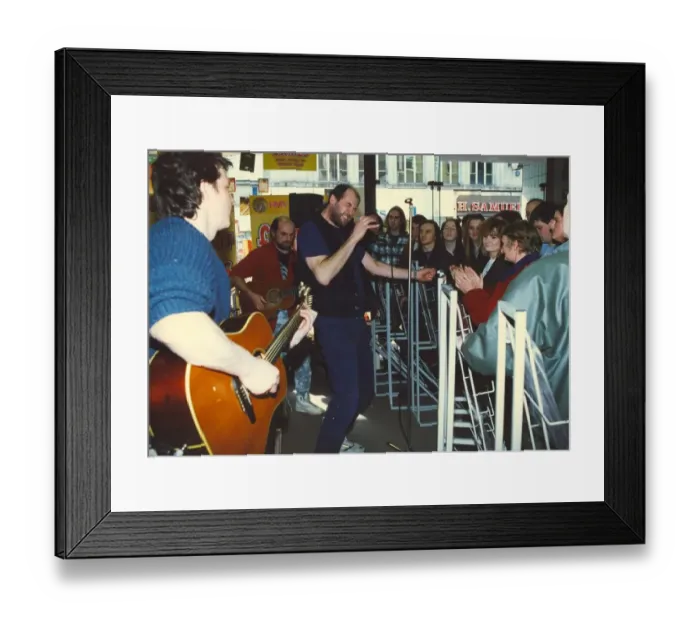 Framed Print : Ex Marillion lead singer Fish performing at the HMV Shop on Northumberland Street