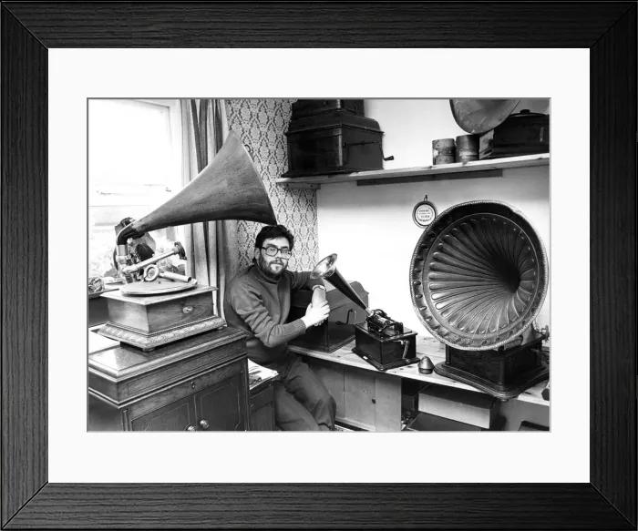 Framed Print : School teacher Ray Stephenson with his record collection in August 1979
