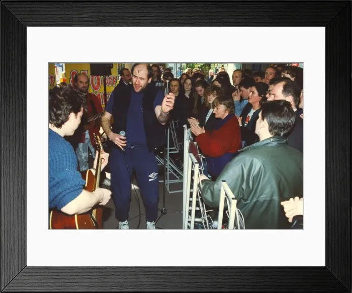 Framed Print : Ex Marillion lead singer Fish performing at the HMV Shop on Northumberland Street