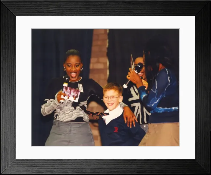 Framed Print : Girl band Fierce perform live at Benfield School in Newcastle as part of a nationwide