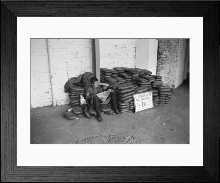 Framed Print : Test Match at Old Trafford. Cushion seller asleep. 13th June 1969